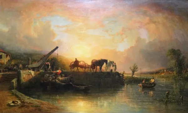 John Frederick Tennant (British 1796-1872), Sunset After a Stormy Day on The Wharf, signed and dated '1866' (lower right), oil on canvas, 89 x 150cm.