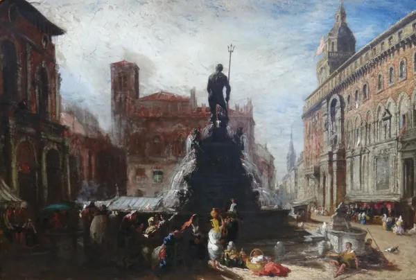 William Parrott (1813-1875), Street scene in Bologna, Italy, oil on canvas, signed and dated 1847 and inscribed Bologna, 53.5cm x 75.5cm.