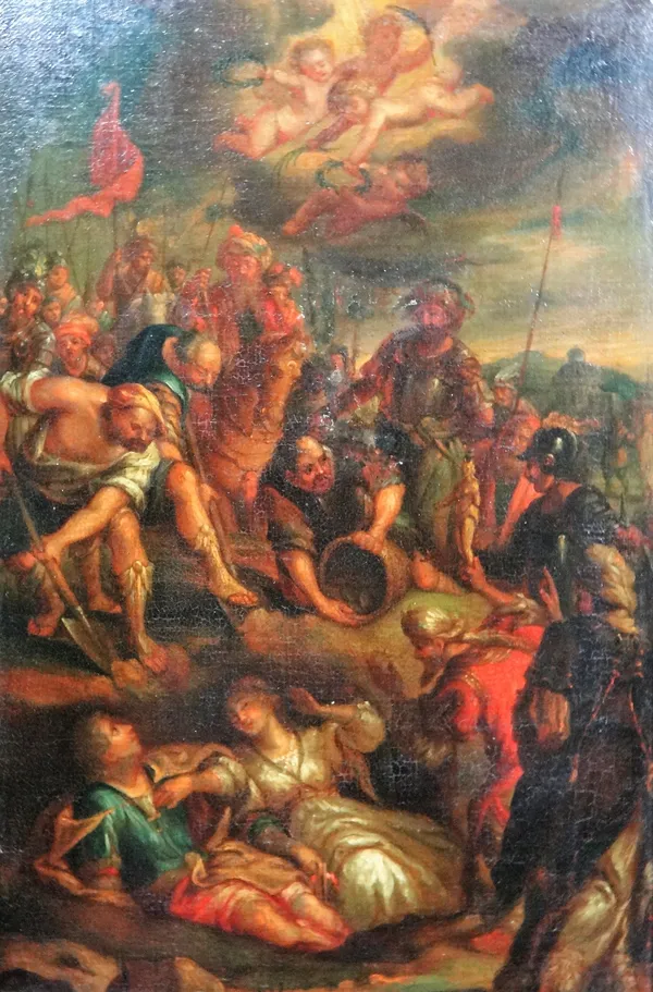 Antwerp School (17th/18th century), The Martyrdom of two saints, oil on canvas laid on board, 43cm x 28cm.