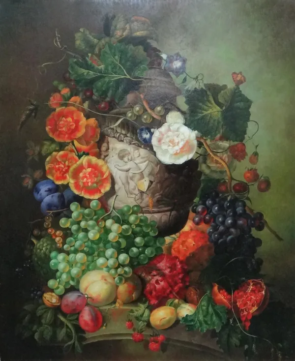 F. Charlet (late 20th century), Still life of fruit and flowers, oil on panel, signed, 60cm x 49.5cm.