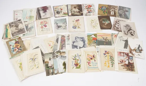 Postcards: Sentimental, Greetings, Theatrical, Humour and a few Topographical, a collection of approximately 380.