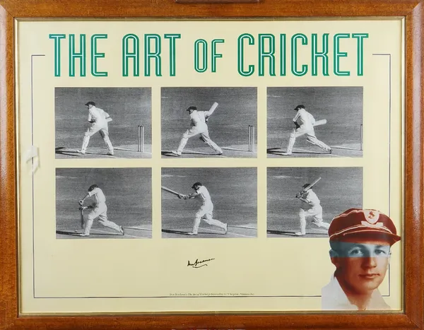 Don Bradman 'The Art of Cricket' poster, signed lower centre, published ETT Imprint, Watsons Bay, 64cm x 82.5cm, framed and glazed.