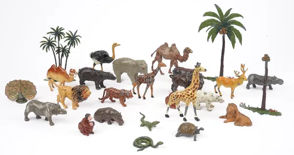 A quantity of Britains hollow-cast lead figures and accessories from the zoo range, pre-war, playworn. (qty)