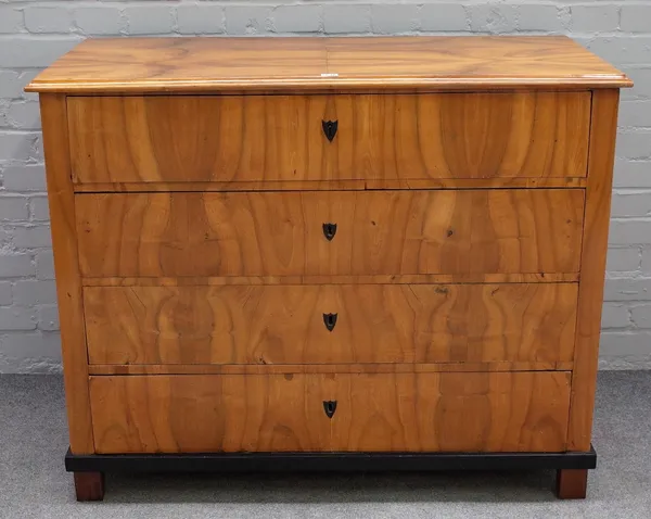 A 19th century Biedermeier birch secretaire, the fitted drawer over three further long drawers, 114cm wide x 92cm high.