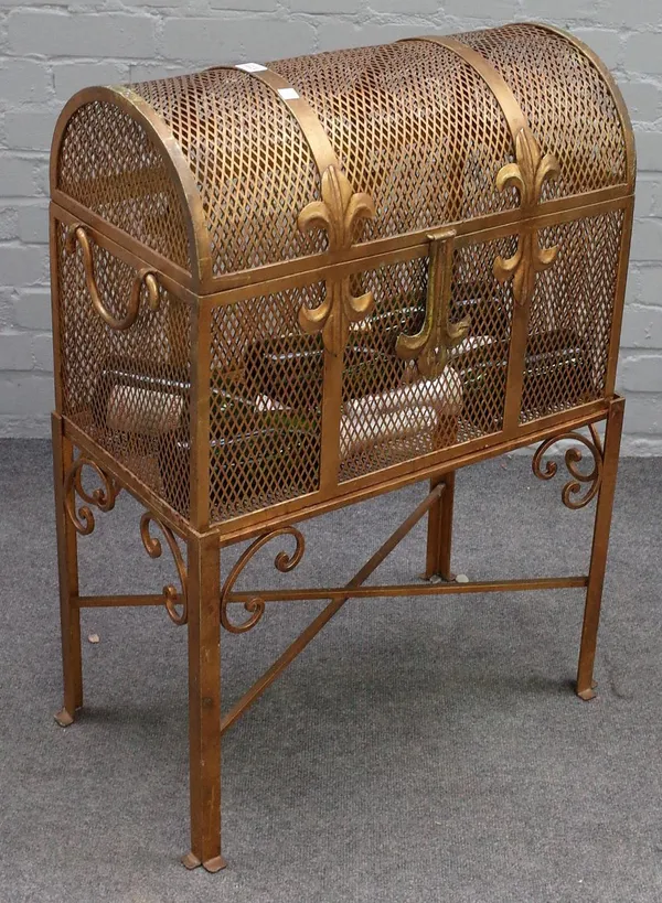 A 20th century Italian gilt metal dome top cellerette on stand, 60cm wide x 86cm high.