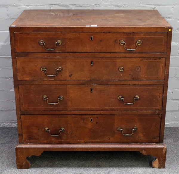 A mid-18th century walnut chest, with four long graduated drawers on bracket feet, 79cm wide x 80cm high.