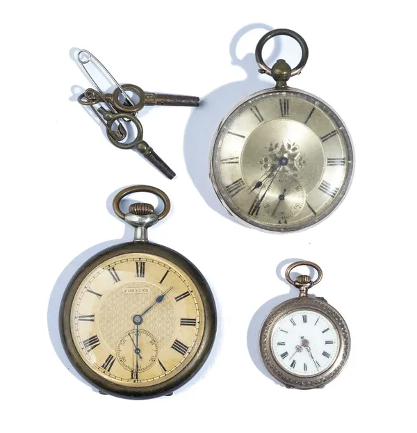 A gold cased, key wind, openfaced pocket watch, with a gilt base metal inner case, the gilt dial with black Roman numerals and with subsidiary seconds