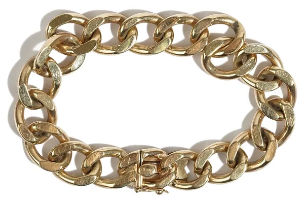 A 9ct gold faceted curb link bracelet, on a snap clasp, length 18.7cm, weight 43.3 gms.