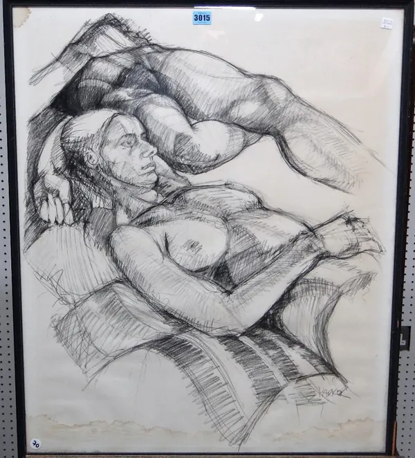 ** Parker (20th century), Figure studies, pencil/charcoal, signed, 79cm x 65cm.; together with another similar. (2)