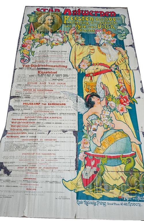 Alfred Van Neste(1874 - 1969)  City of Antwerp Feast and Exhibition, celebrating the 300th Anniversary of the birth of Van Dijck, Aug, 1899, colour li