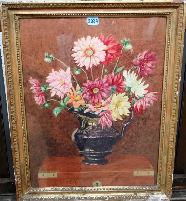 Frank Galsworthy (1863-1959), Still life of Dahlias, watercolour, signed and dated 1927, 55cm x 42cm.