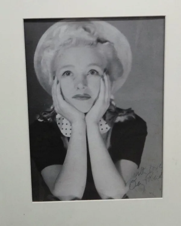 A group of seven, including a signed photograph of Beryl Reid, a pair of tapestries depicting "Blue Boy" after Gainsborough and 'Pinkie' after Lawrenc