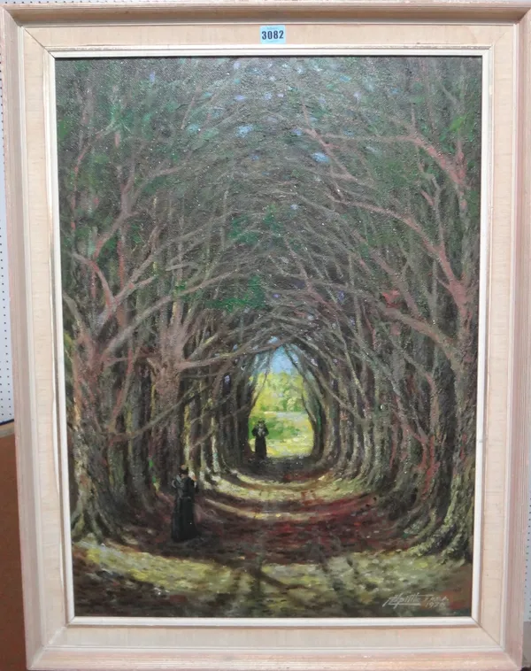 ** Spittle (20th century), monks walking down a thickly wooded avenue, oil on board, signed and dated 1976, 74cm x 54cm.; together with a further oil