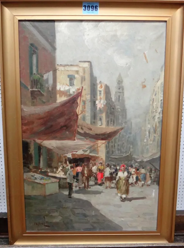 ** Talini? (early 20th century), Street scene, oil on canvas, indistinctly signed, 44cm x 29cm.