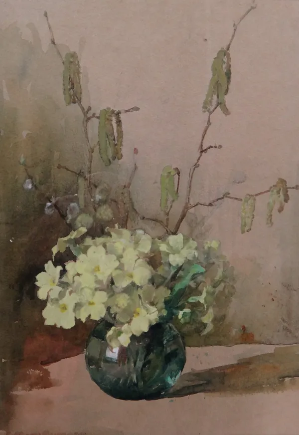 Eliza Mary Burgess (1873-c.1950), Still life of Primroses and Catkins, watercolour, signed, 35cm x 24cm.