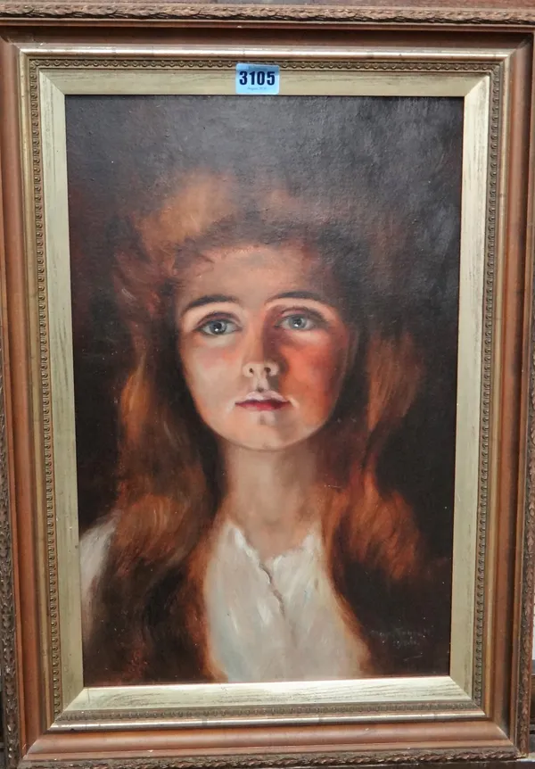 May Tebbutt (20th century), Portrait of a girl, oil on board, signed and dated 1906, 45cm x 29cm.