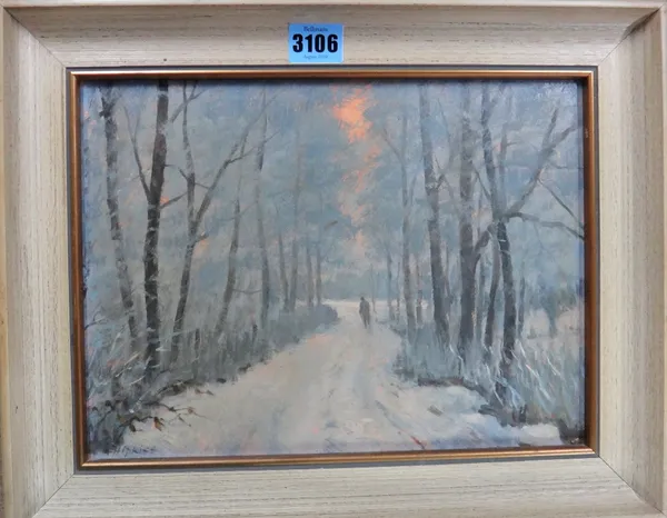 H. P. Hipkiss (20th century), Snow and frost, oil on board, signed, 22.5cm x 29cm; together with a further pastel landscape by the same hand and a wat