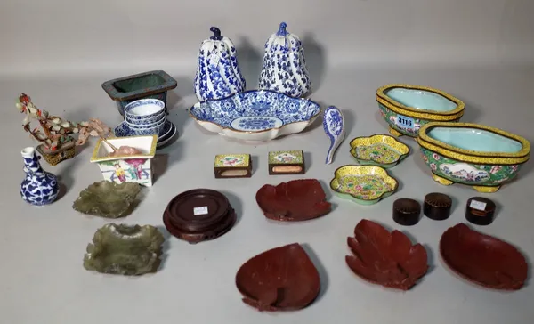 Asian ceramics and collectables, mostly 20th century, including cloisonné, black and white and sundry.