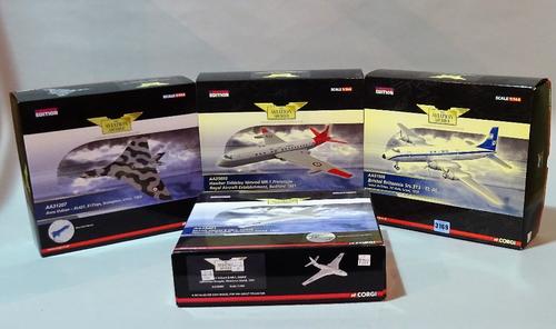 Toys, Corgi Aviation archive: a group of 4 1/72 scale models comprising, 'BRISTOL BRITANNIA SRS 313', 'HAWKER SIDDLEY NIMROD', 'AERO VULCAN -XL427', '