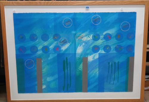 Anita Ford (b.1948), Large Spint four; Atoll 2; two mixed media prints, both signed and inscribed; together with Eric Hewitson (b.1966), five colour s