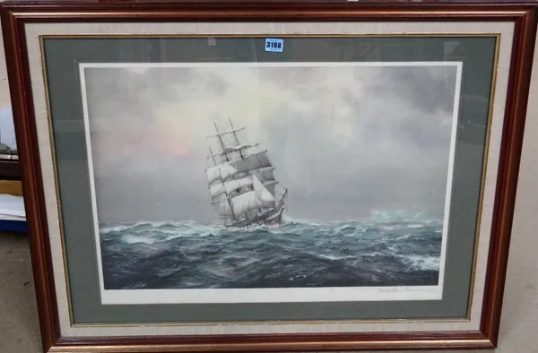 A group of three marine prints, including signed prints by Deryck Foster and Derek G. M. Gardner, and a reproduction after Montague Dawson. (3)