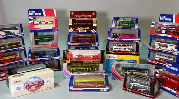 Toys, mostly 'CORGI', a group of twenty nine boxed models of buses and coaches.