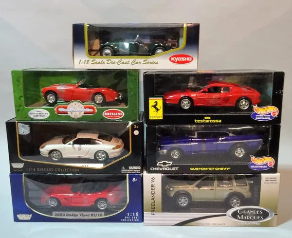 Toys, a group of seven boxed models of vehicles, including 'HOT WHEELS', 'MOTOR MAX'. (7)