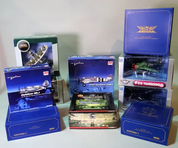 Toys including 'HOBBYMASTER' and 'OXFORD', approximately twenty-five models of planes and vehicles.