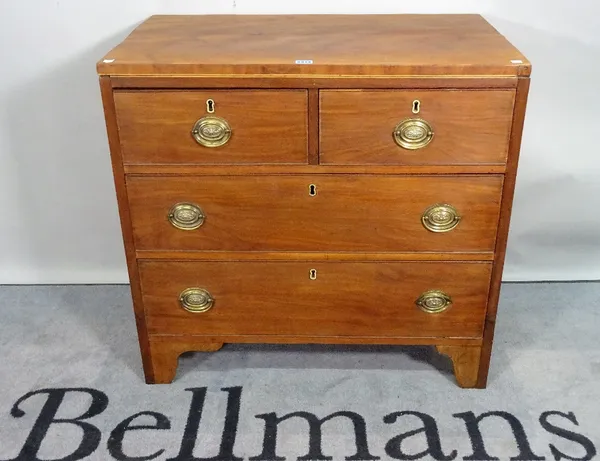 A 19th century mahogany chest of two short and two long drawers on bracket feet, 81cm wide x 77cm high.