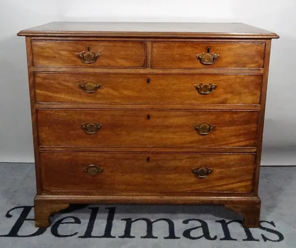 A late George III mahogany chest, of two short and three long graduated drawers, on bracket feet, 104cm wide x 89cm high.