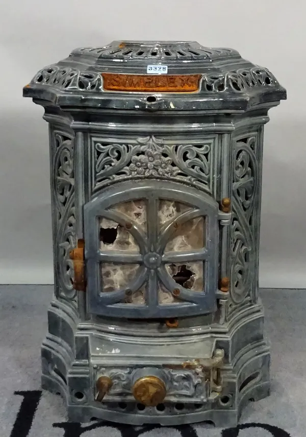 SIMPLEX, an early 20th century French cast iron enamelled chapel stove, 45cm wide x 60cm high.