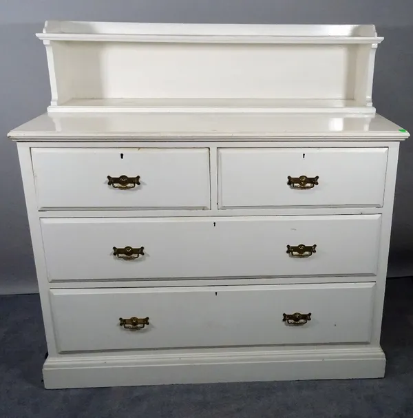 An early 20th century white painted chest of two short and two long drawers, on plinth base, 120cm wide x 122cm high.