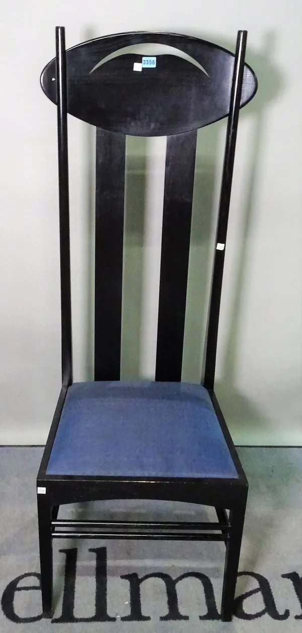 'Charles Renee Mackintosh', a modern ebonised highback chair, 48cm wide x 137cm high.