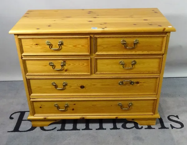 A modern pine chest of four short and two long drawers, 92cm wide x 72cm high.