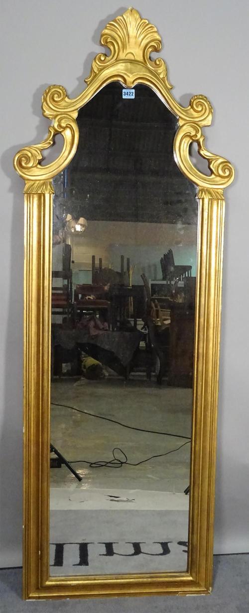 A modern gilt framed arch top wall mirror, 59cm wide x 162cm high.