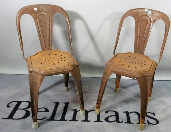 A pair of 20th century steel side chairs, 80cm high x 42cm wide.