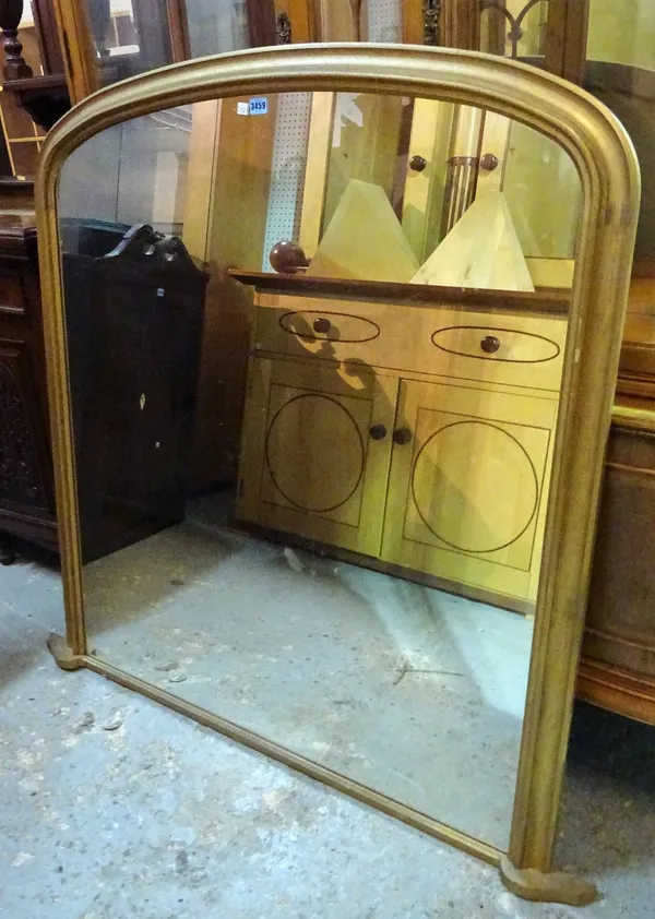 A modern gold painted overmantel wall mirror, 125cm wide x 123cm high.