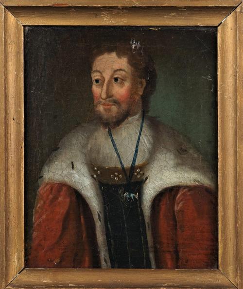 Scandinavian School (18th century), Portraits of thirteen Danish Kings and one Queen, fourteen, oil on canvas, some indistinctly inscribed on labels o