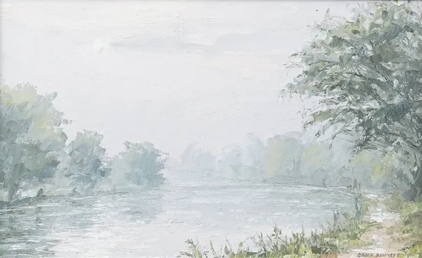 Brian Bennett (British b.1927), River scene oil on board, signed, 19.5cm x 31cm.; together with a further oil by Derek Jennings, 'By the Pond', dated