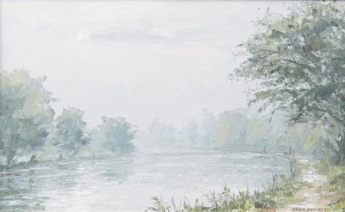 Brian Bennett (British b.1927), River scene oil on board, signed, 19.5cm x 31cm.; together with a further oil by Derek Jennings, 'By the Pond', dated