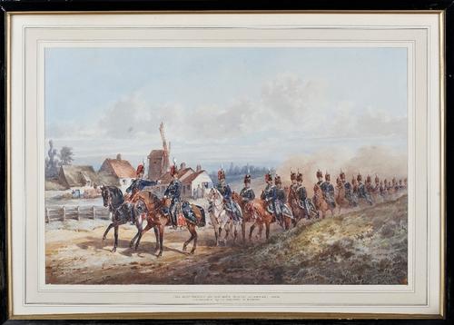 Orlando Norie (Belgian, 1832-1901),  The 10th Prince of Wales's Royal Hussars, 1865 commanded by Lt. Colonel V. Baker, watercolour and bodycolour, sig