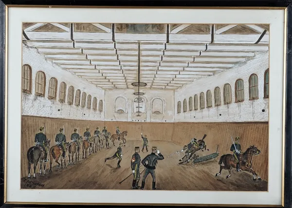 T. P. Chapman (19th century), Cavalry troopers and officers training dismounted; and Cavalry troopers and officers mounted in the riding school, a pai