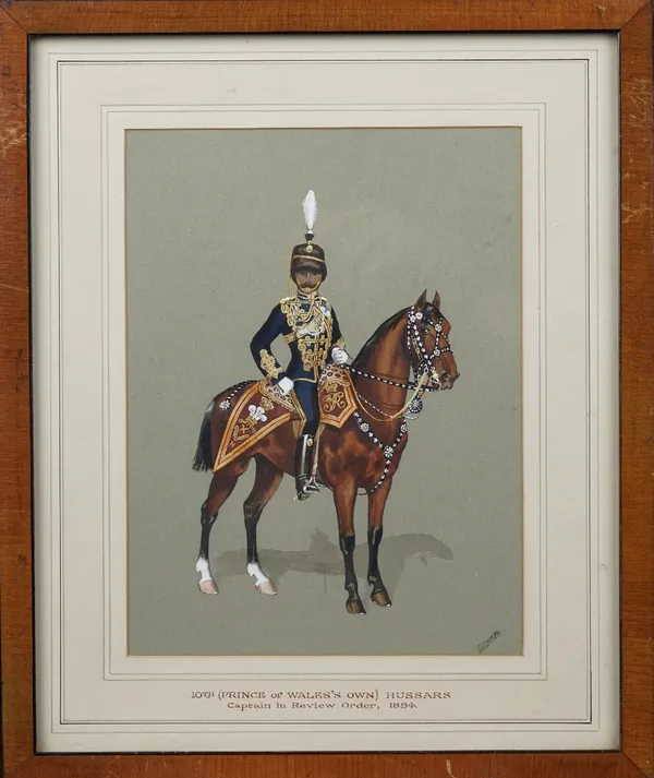 C. Clark (19th century), The 10th Prince of Wales's Own Royal Hussars: A Captain in Review Order, 1894, watercolour heightened with white, signed and