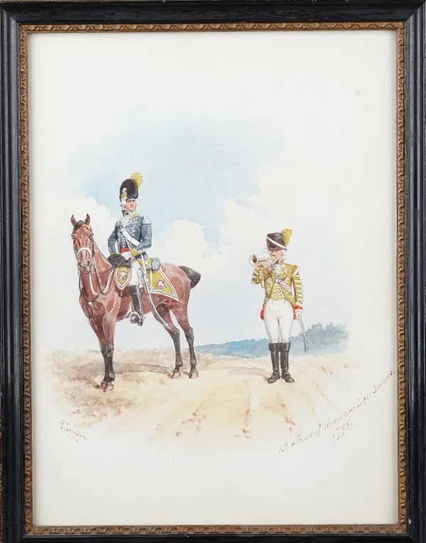 Richard Simkin (British 1850-1926), 10th or Prince of Wales Own Light Dragoons, 1798, watercolour, signed and inscribed, 30cm x 22cm.Provenance: From