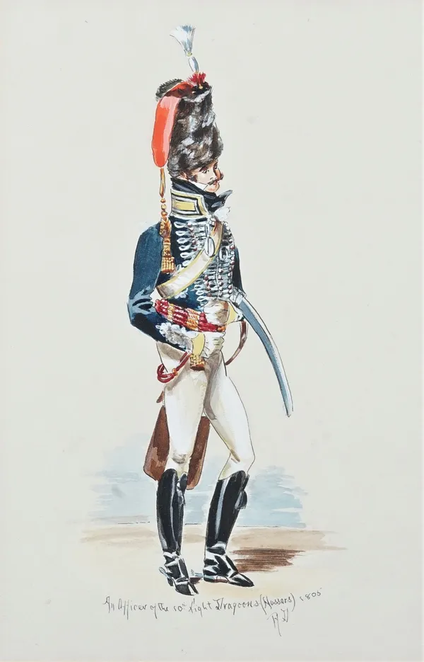 A** H**; G** B** (20th century), An officer of the 10th Light Dragoons (Hussars), 1805; Trooper Harmer 10th Hussars, 1834, from the painting by Dubois