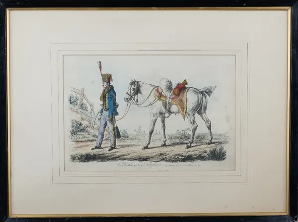 A group of six engravings and lithographs of Tenth Hussar subjects, including works after Eschauzier, Fairlie and Edward Hull, all with hand colouring