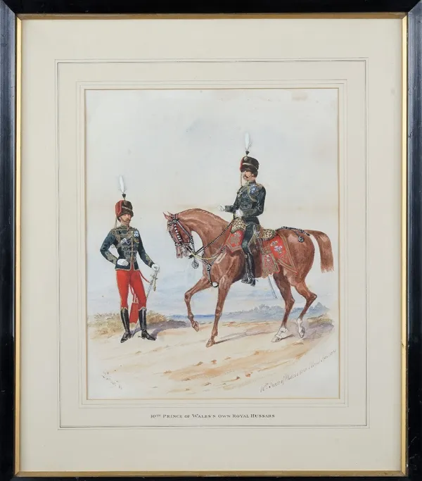 Richard Simkin (British 1850-1926), The 10th Prince of Wales's Own Royal Hussars, a pair, watercolour heightened with white, both signed, inscribed wi
