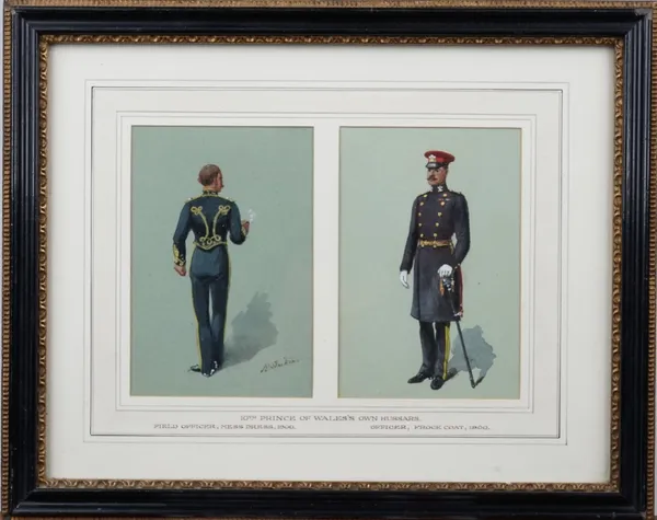 Richard Simkin (British 1850-1926), 10th Prince of Wales's Own Hussars, Field Officer, mess dress, 1900; and Officer, frock coat, 1900 , a pair, frame