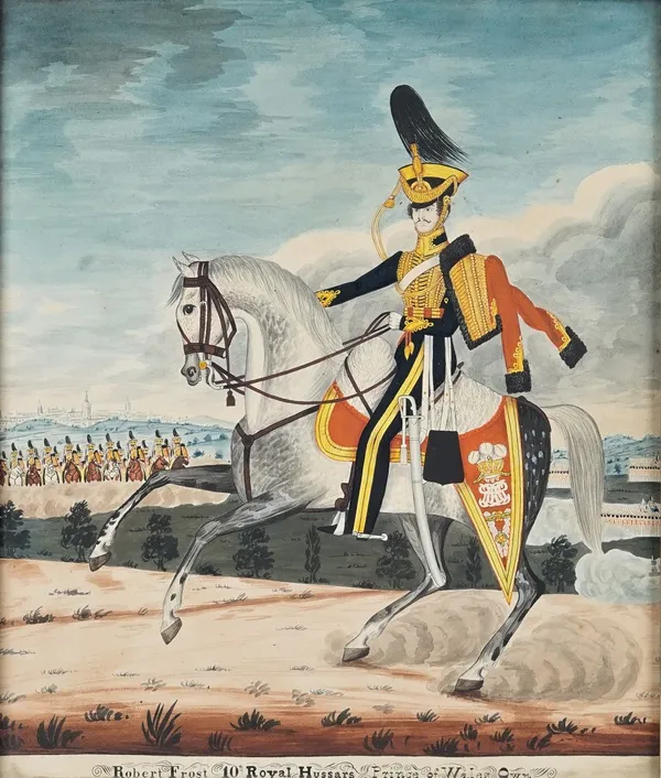 English School (19th century), Robert Frost, 10th Royal Hussars (Prince of Wales's Own) , watercolour and bodycolour, inscribed beneath image, 30cm x