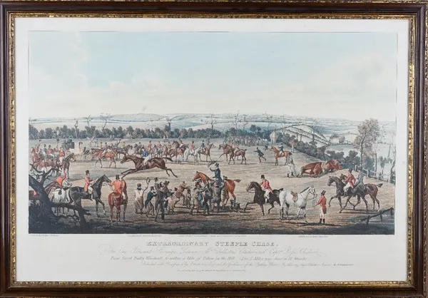 After E. Gill, Extraordinary Steeple-Chase, aquatint by  Henry Alken and Edward Duncan, with hand colouring, 51cm x 75cm.Provenance: From the collecti